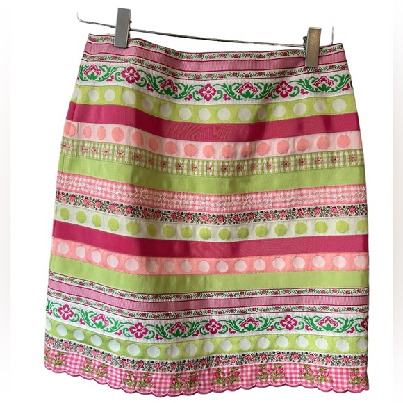 Lilly Pulitzer pink & green ribbon skirt size 2 (fits like S) - Picture 4 of 5
